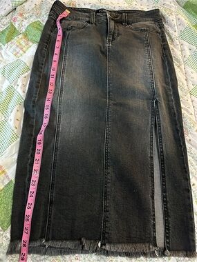 Liverpool Black Denim Midi Skirt with Front Slit
